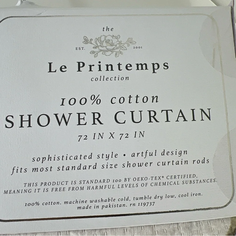 Le Printemps Floral Shower Curtain - Multi Color with Lace Trim - 100% Cotton